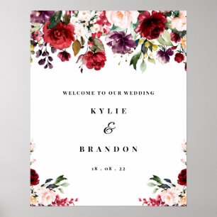 Elegant Burgundy Welcome Wedding Sign