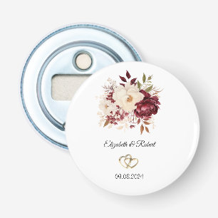 Elegant Burgundy White Flowers Bottle Opener