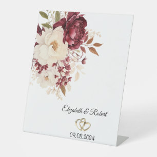 Elegant Burgundy White Flowers Pedestal Sign