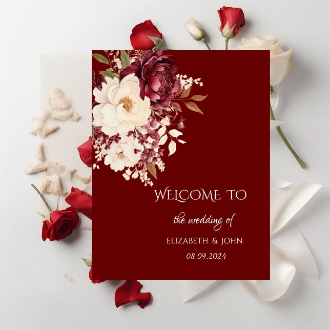 Elegant Burgundy White Flowers Poster (Creator Uploaded)
