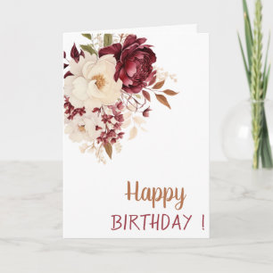 Elegant Burgundy White Flowers Roses Birthday Card