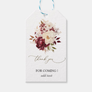Elegant Burgundy White Flowers Roses Gift Tags