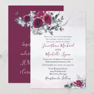 Elegant Burgundy White Roses Christian Wedding Invitation