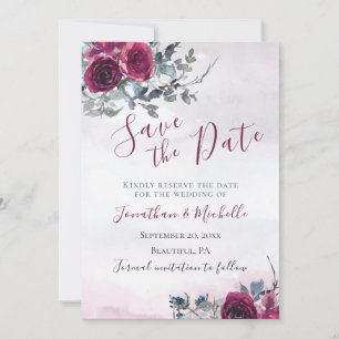Elegant Burgundy White Roses Christian Wedding Save The Date
