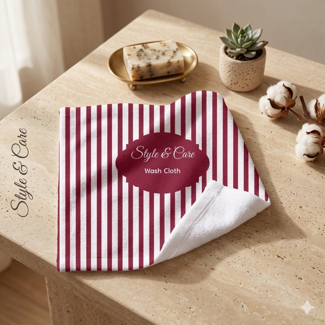 Elegant Burgundy White Stripe Pattern Custom Text Wash Cloth (Elegant Burgundy White Stripe Pattern Custom Text Wash Cloth)