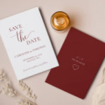 Elegant Burgundy White Wedding Save The Date Card<br><div class="desc">This simple minimalist save-the-date card is perfect for announcing your upcoming wedding.  This card features a burgundy-and-white design with elegant text.  Customise text on the front and back of the card with all the details of your special day.  #savethedate #ourwedding #minimalistwedding</div>