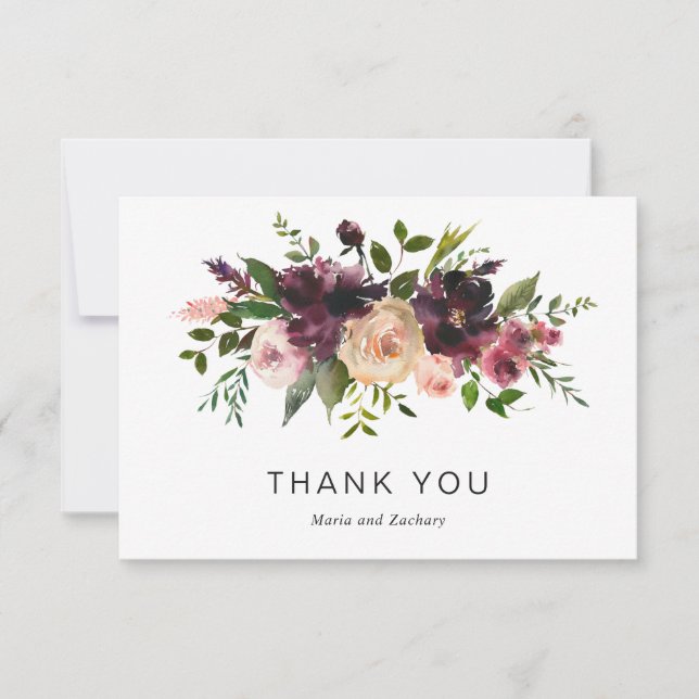 Elegant Burgundy Wine Fall Floral Rustic Wedding Thank You Card (Front)