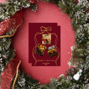 Elegant Burgundy Wine Gold Foil Photo Christmas Holiday Card