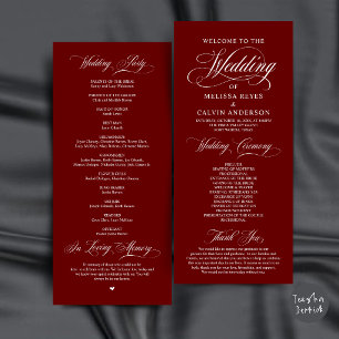 Elegant Burgundy Wine Red Script Wedding Ceremony Programme