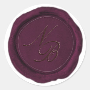 Elegant Burgundy Wine Wax Seal Monogram Sticker