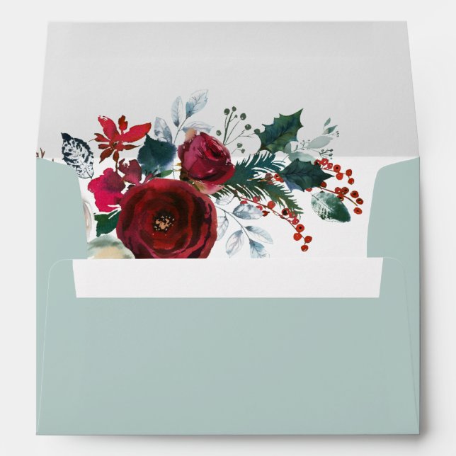 Elegant Burgundy Winter Roses Floral for 5x7 card Envelope (Back (Bottom))