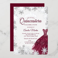 Elegant Burgundy Winter Snowflake Quinceanera