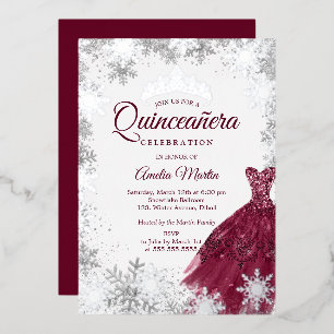 Elegant Burgundy Winter Snowflake Quinceanera