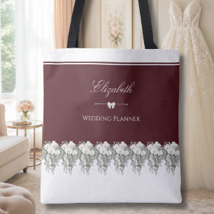 Elegant Burgundy Winter Wedding Planner Tote Bag