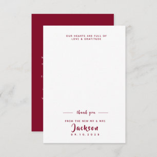 Elegant Burgundy with photo Wedding Thank You Card