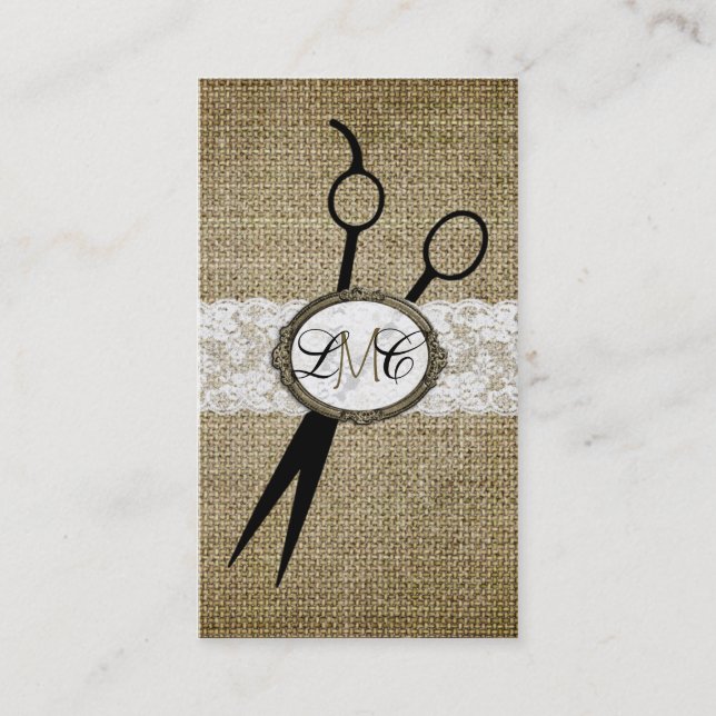 elegant burlap and lace hair stylist hairstylist business card (Front)