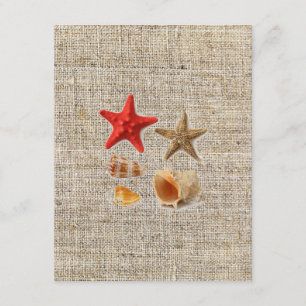 elegant burlap nautical seashells beach wedding invitation