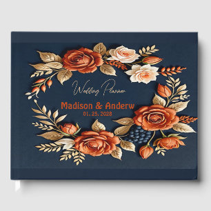 Elegant Burnt Orange and Navy Blue Floral Wedding  Guest Book