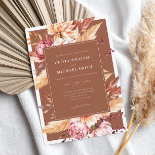 Elegant Burnt Orange Boho Chic Floral Wedding Invitation