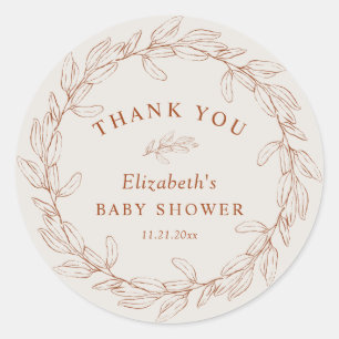 Elegant Burnt Orange Botanical Thank You Classic Round Sticker