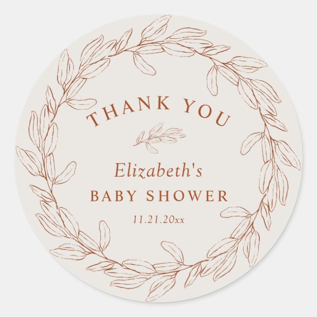 Elegant Burnt Orange Botanical Thank You Classic Round Sticker (Front)