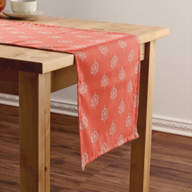 Elegant Burnt Orange Damask Pattern Short Table Runner (In Situ)