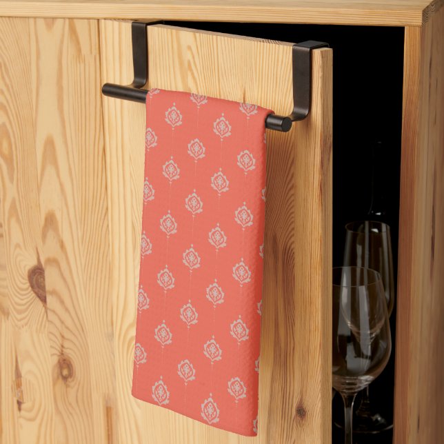 Elegant Burnt Orange Damask Pattern Tea Towel (Thirds Fold)