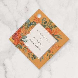 Elegant Burnt Orange Fall Floral Border Wedding Favour Tags