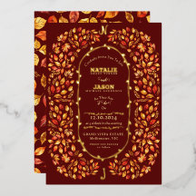 Elegant Burnt orange Fall Leaves Rustic Wedding