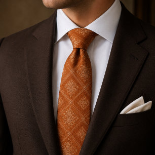 Elegant Burnt Orange Floral Geometric Tie