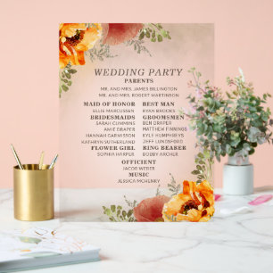 Elegant Burnt Orange Floral Wedding Program    Acrylic Sign