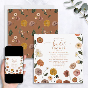 Elegant Burnt Orange Garden Flowers Bridal Shower Invitation