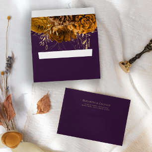Elegant Burnt Orange Gold Floral Purple Wedding Envelope