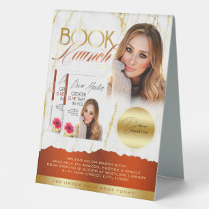 Elegant Burnt Orange & Gold Marble Book Launch