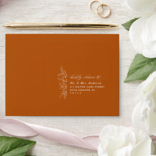 Elegant Burnt Orange Minimal Boho Leaf Wedding Envelope