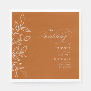 Elegant Burnt Orange Minimalist Leaves Wedding Napkin