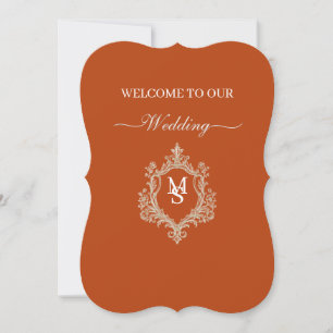 Elegant Burnt Orange Monogram Crest Wedding invita Invitation