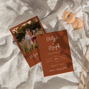 Elegant Burnt Orange Photo Boho Modern Wedding Invitation