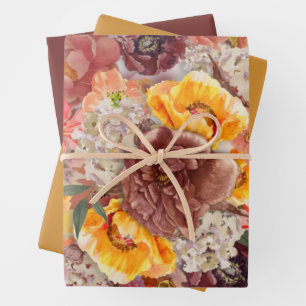 Elegant Burnt Orange Rust Cream Floral  Wrapping Paper Sheet