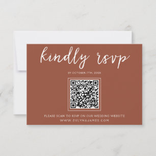 Elegant Burnt Orange Script QR Code Boho Wedding RSVP Card