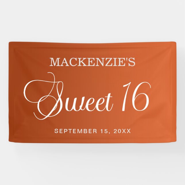 Elegant Burnt Orange Sweet 16 Birthday Banner (Horizontal)