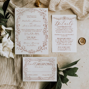 Elegant Burnt Orange Terracotta Boho Chic Wedding  Invitation