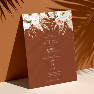 Elegant Burnt Orange Terracotta Floral Wedding Invitation