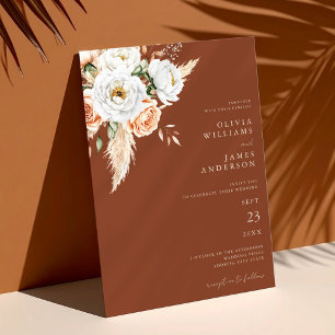 Elegant Burnt Orange Terracotta Floral Wedding Invitation