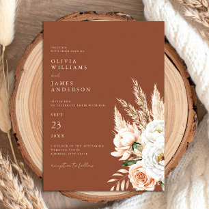 Elegant Burnt Orange Terracotta Floral Wedding Invitation