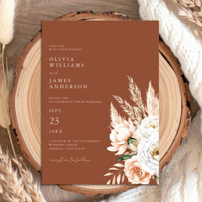 Elegant Burnt Orange Terracotta Floral Wedding  Invitation (Creator Uploaded)