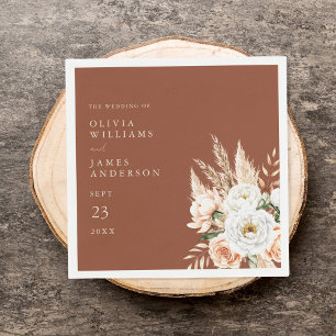 Elegant Burnt Orange Terracotta Floral Wedding Napkin