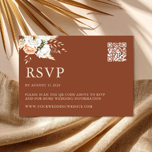 Elegant Burnt Orange Terracotta Floral Wedding RSVP Card