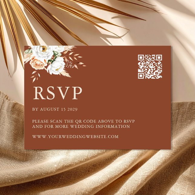 Elegant Burnt Orange Terracotta Floral Wedding RSVP Card (Elegant Burnt Orange Terracotta Floral Wedding RSVP Card)