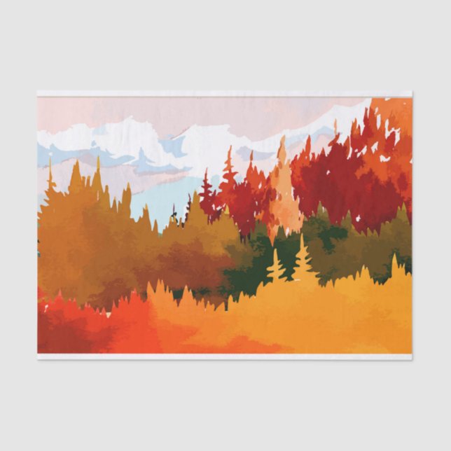 Elegant Burnt Orange Watercolor Autumn Landscape Tissue Paper (Front)